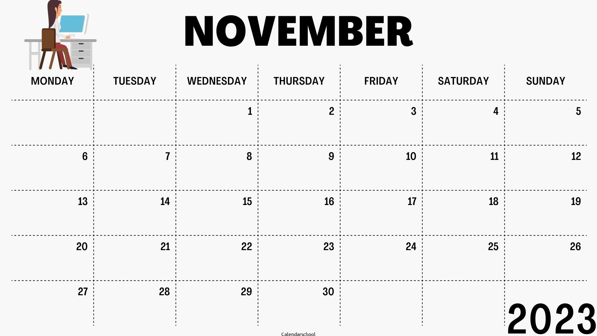 November 2023 Printable Weekly Calendar