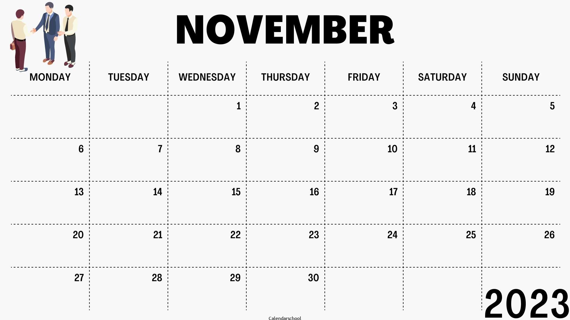 November 2023 Weekly Blank Calendar