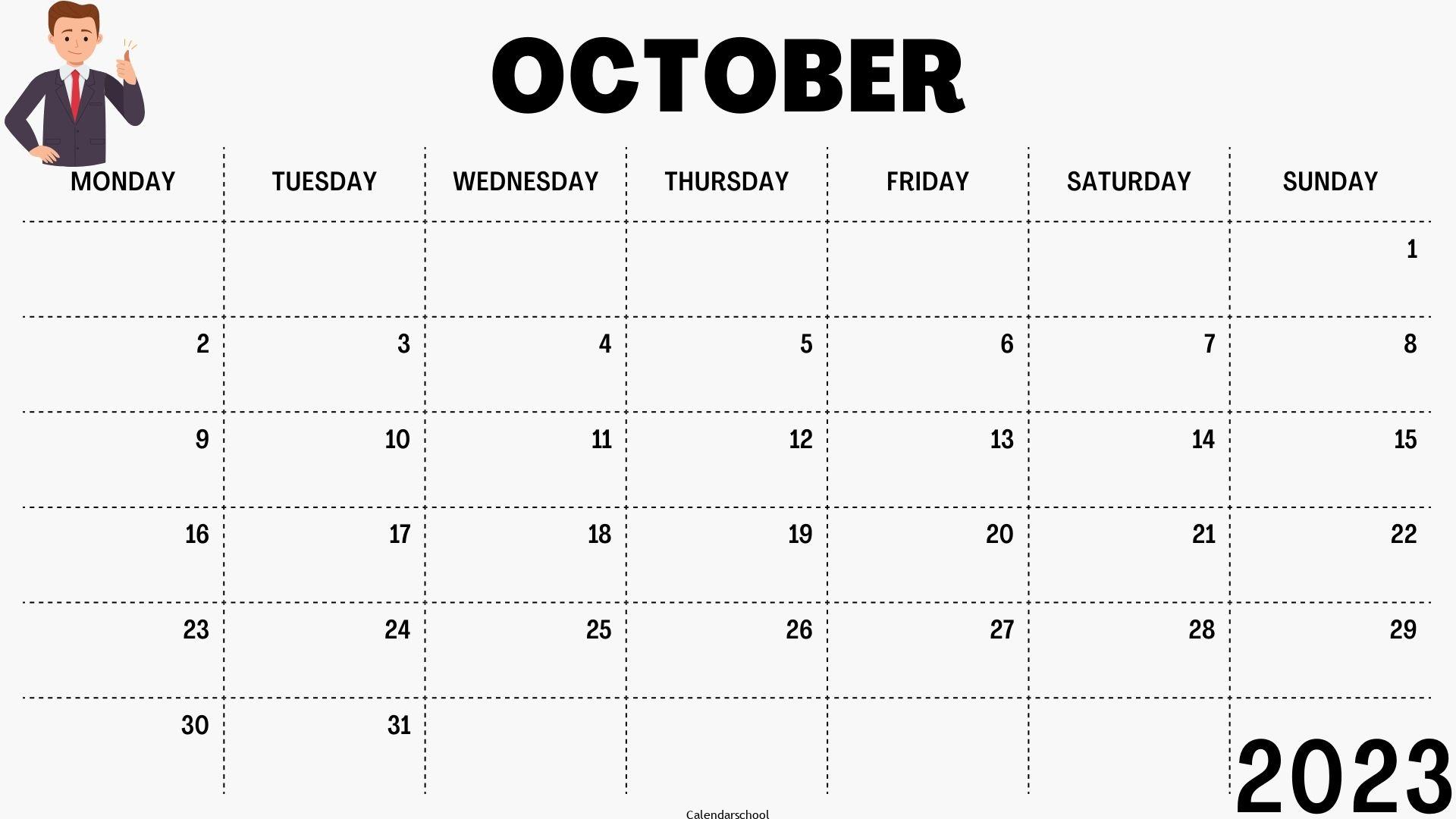 October 2023 Calendar With Holidays