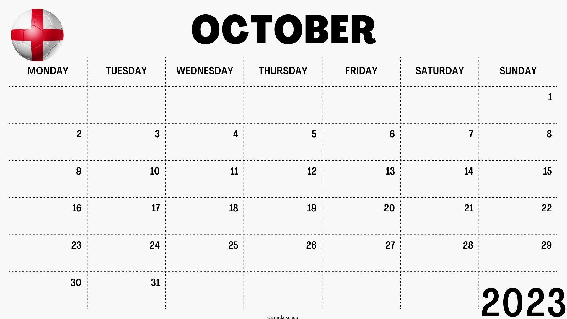 October 2023 Calendar with Holidays England