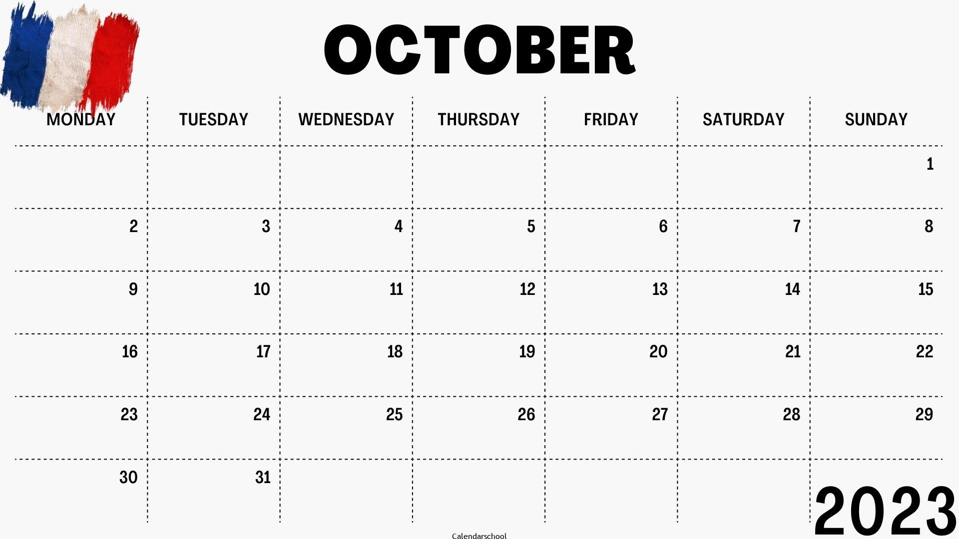 October 2023 Calendar with Holidays France