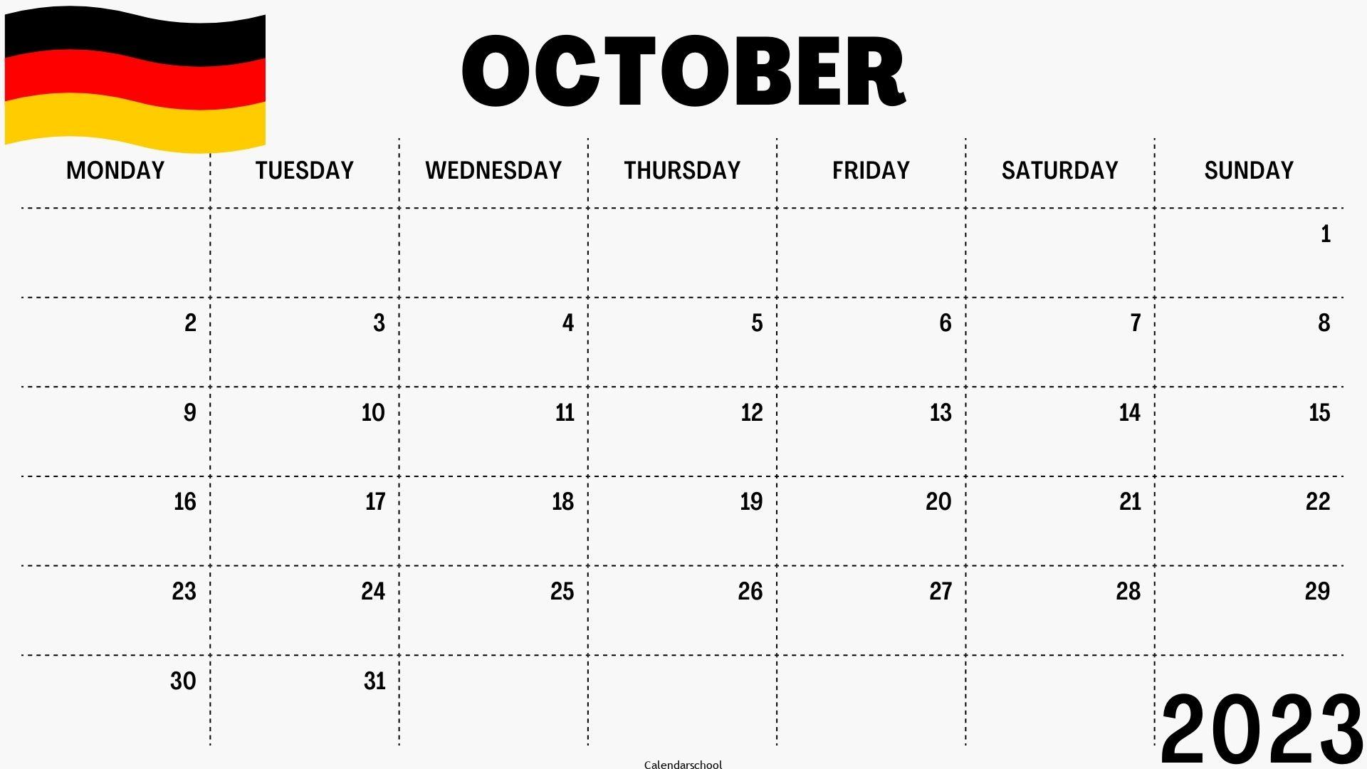 October 2023 Calendar with Holidays Germany