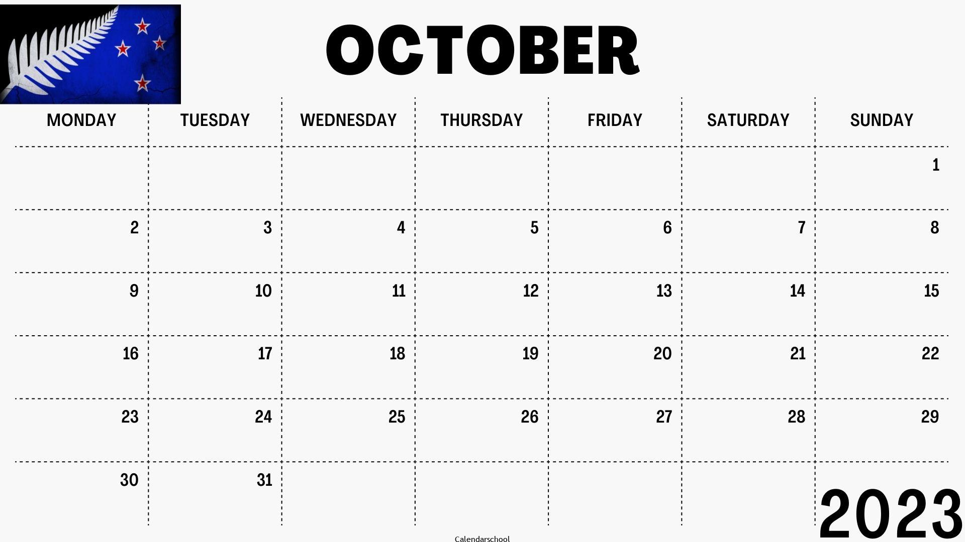 October 2023 Calendar with Holidays NewZeland