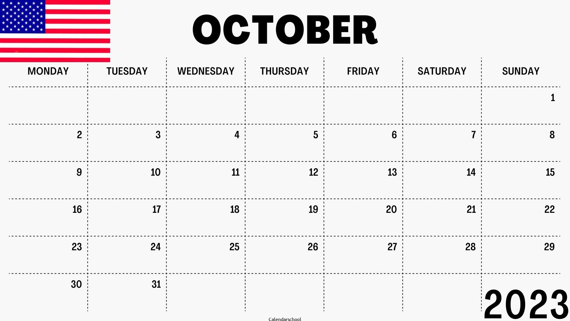 October 2023 Calendar with Holidays USA