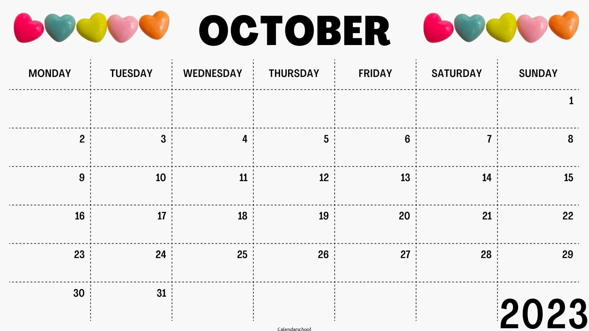 October 2023 Monthly Blank Calendar