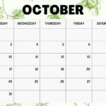 October 2023 Monthly Calendar Template