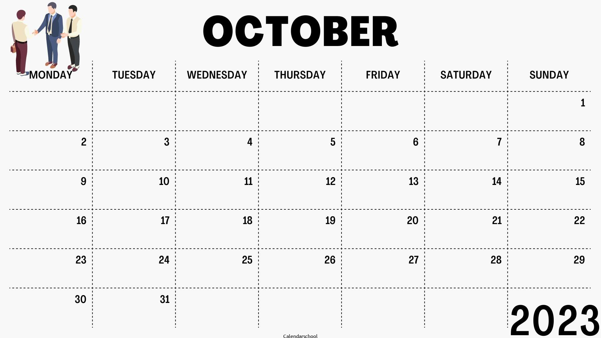 October 2023 Printable Calendar With Bank Holidays
