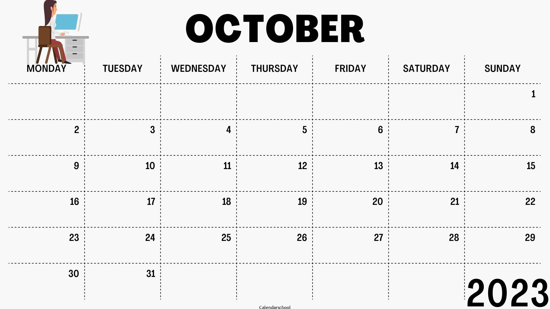 October 2023 Weekly Blank Calendar
