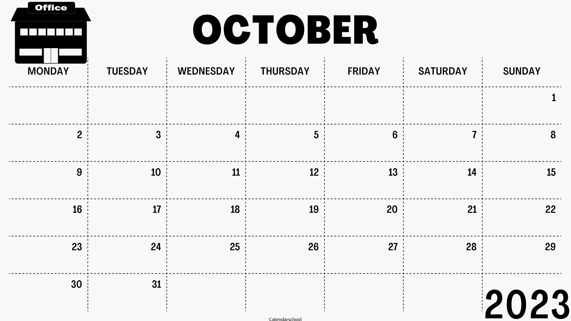 October 2023 Weekly Calendar Template