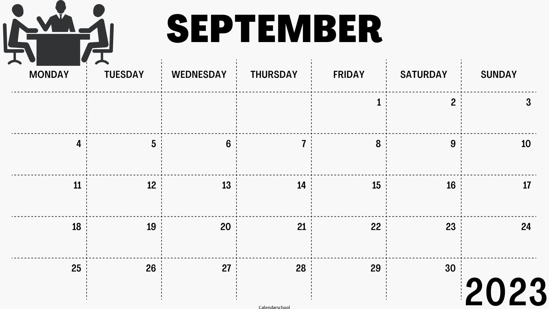 September 2023 Blank Calendar With Holidays