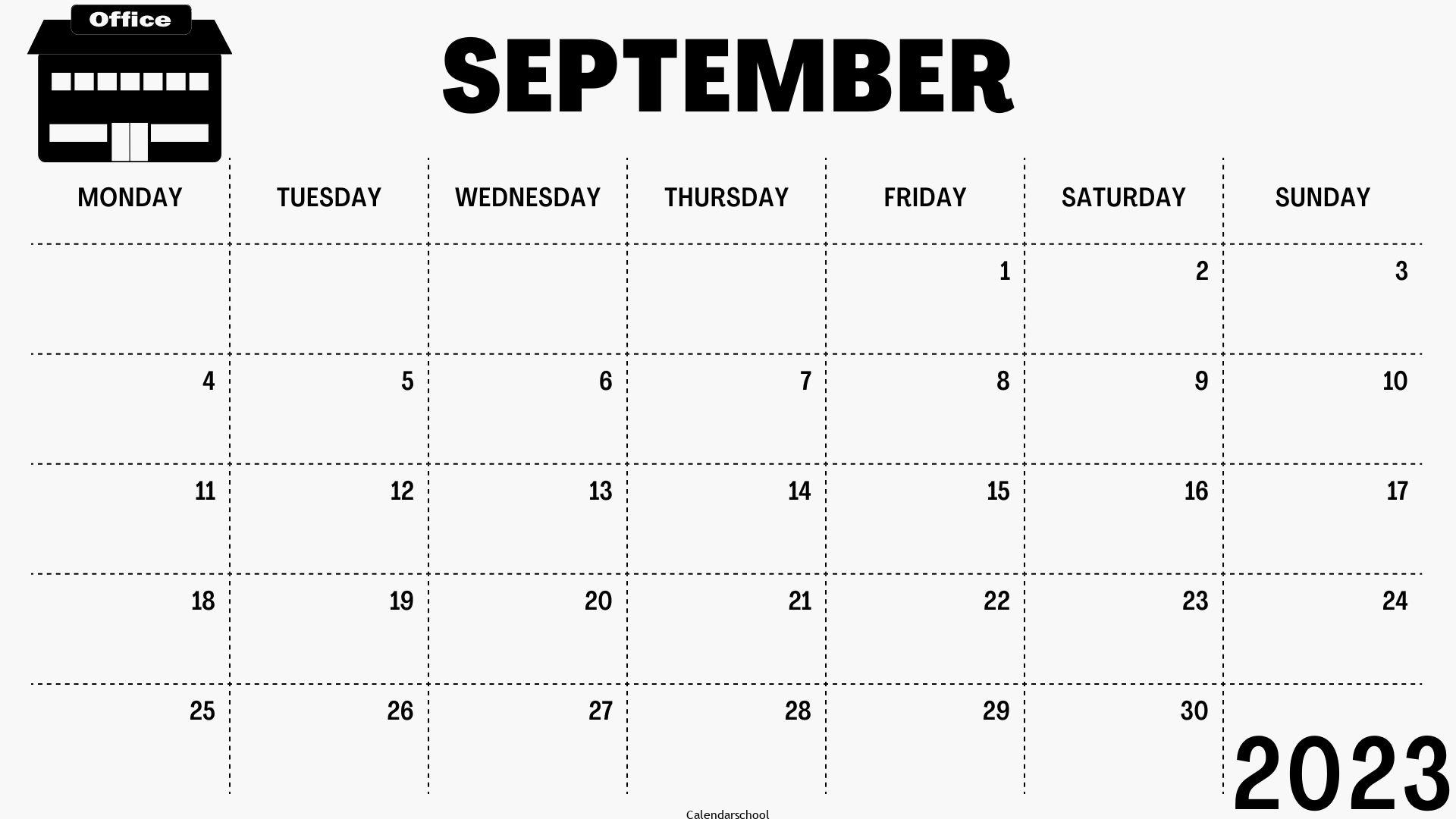 September 2023 Blank Weekly Calendar