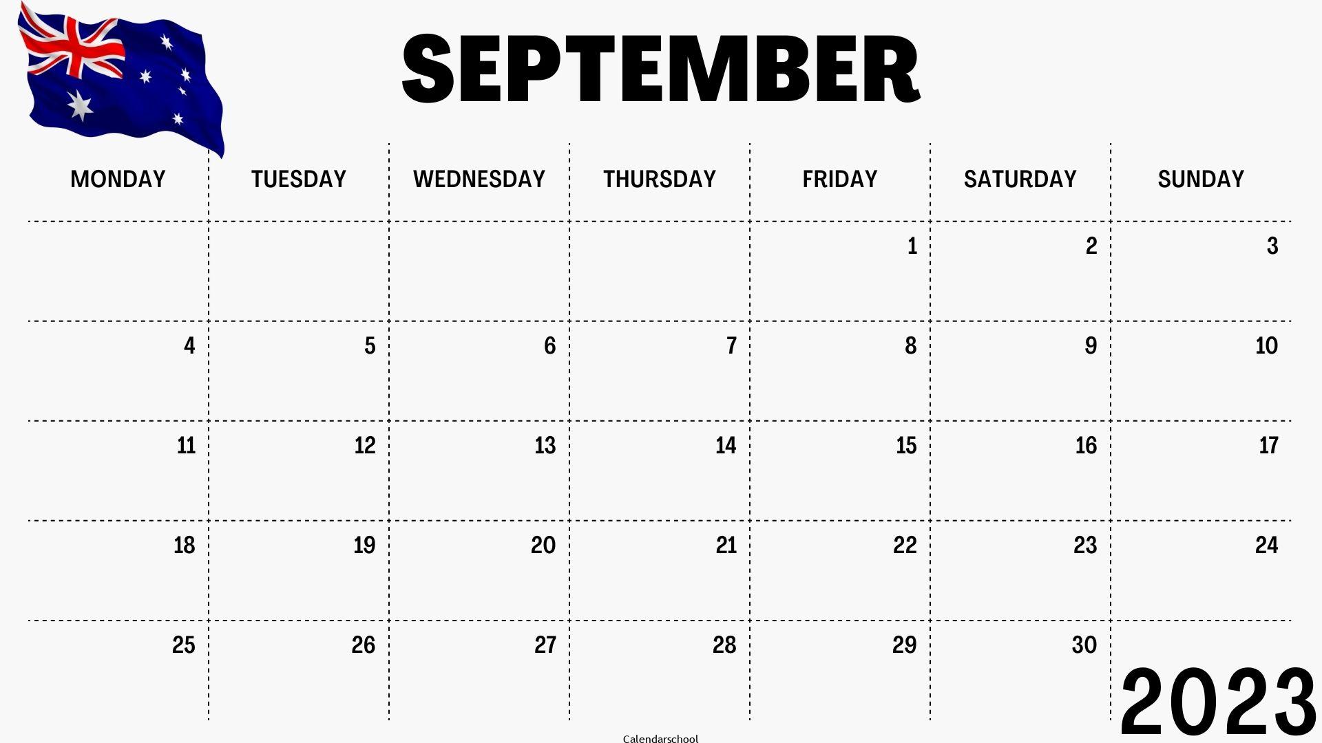 September 2023 Calendar with Holidays Australia