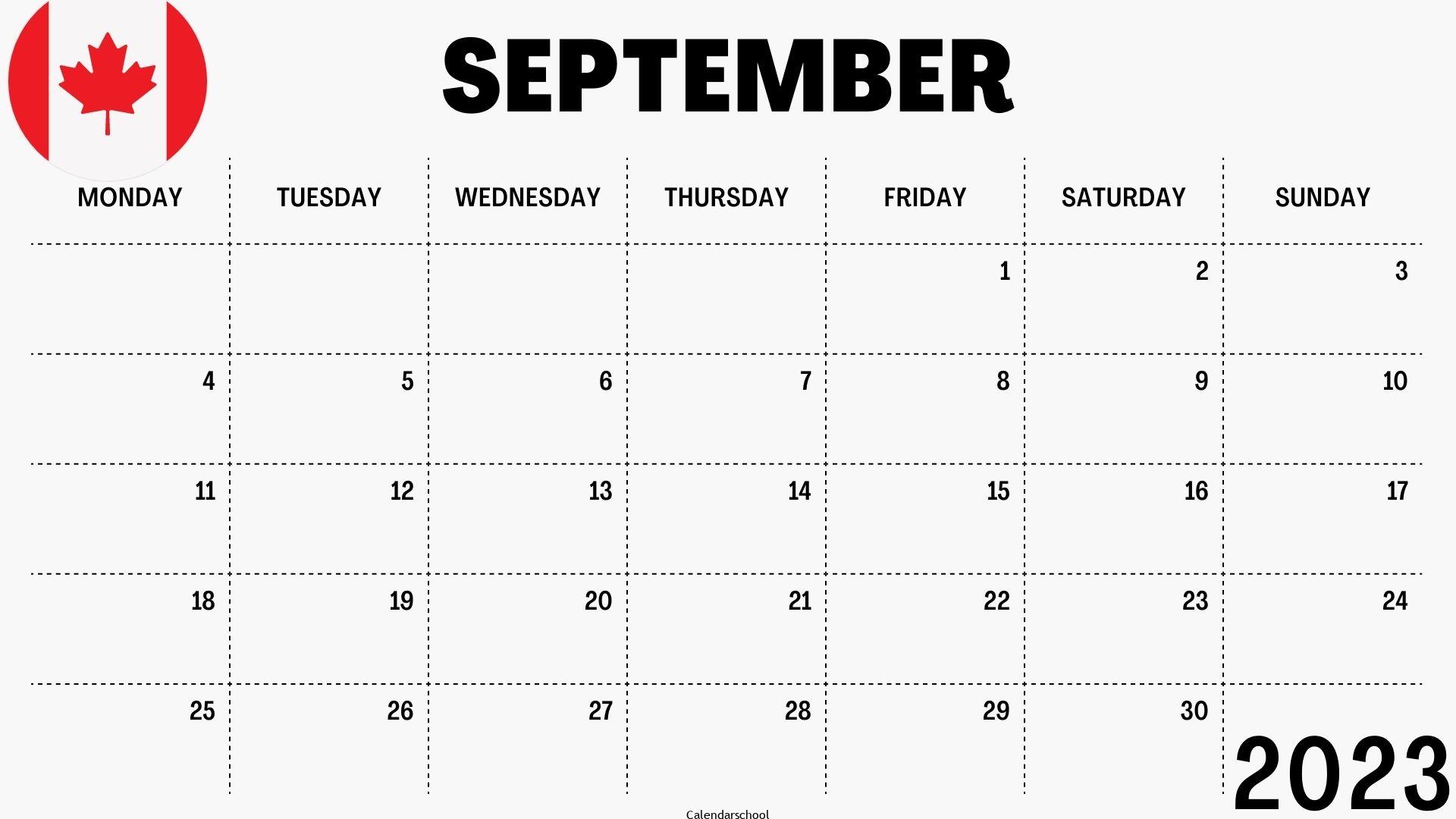 September 2023 Calendar with Holidays Canada