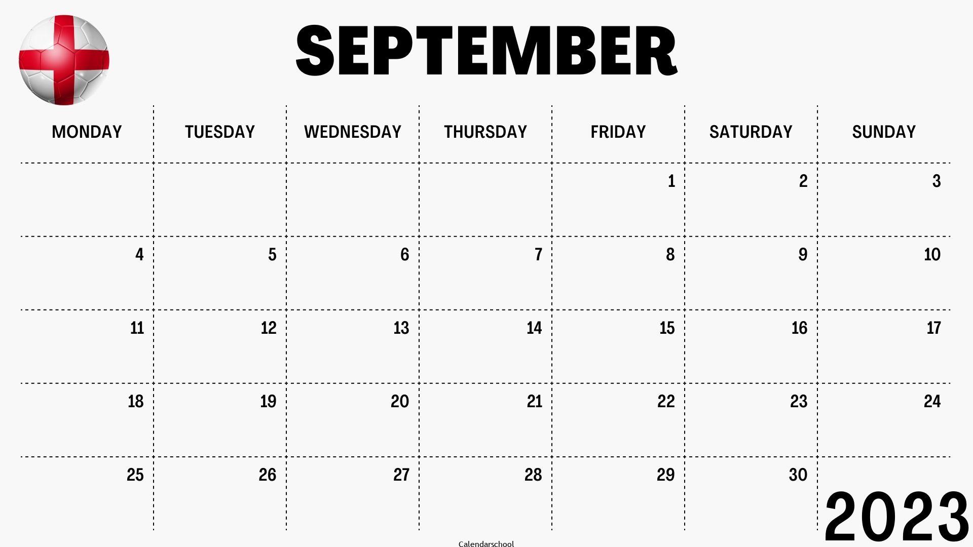 September 2023 Calendar with Holidays England