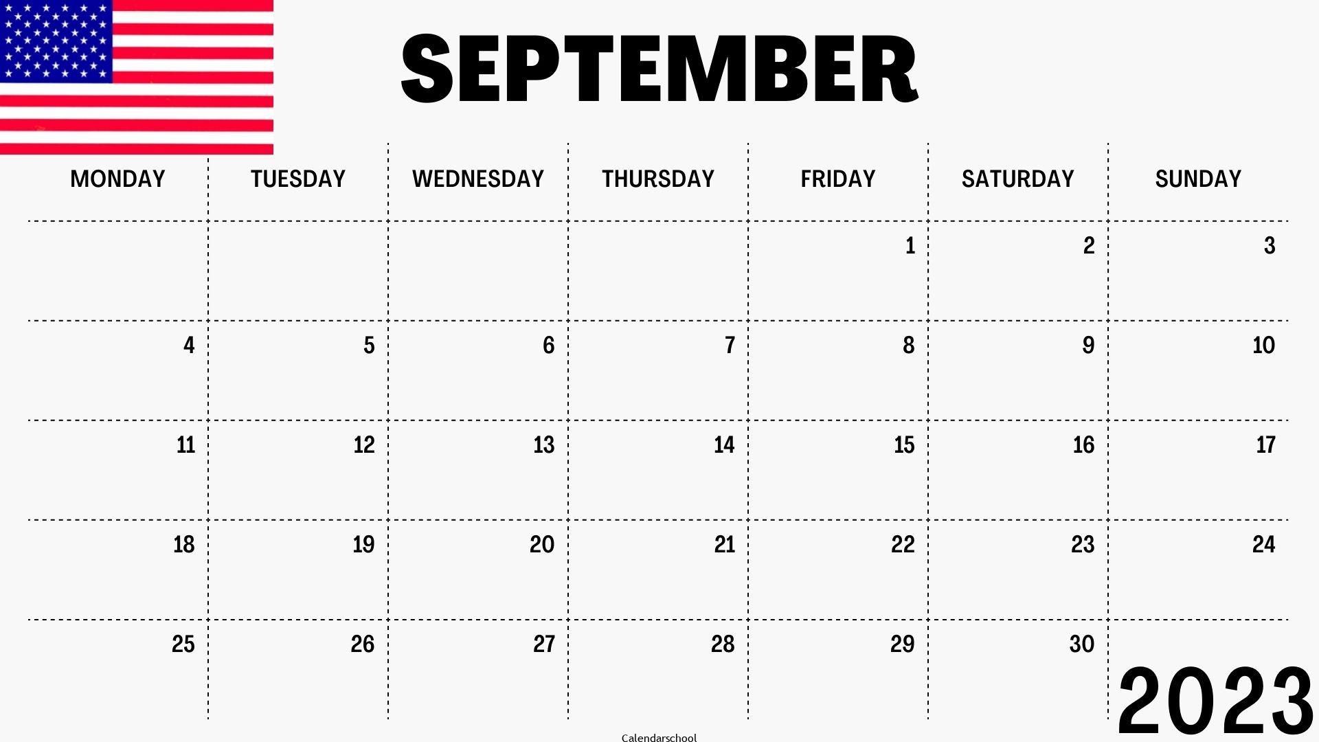 September 2023 Calendar with Holidays USA